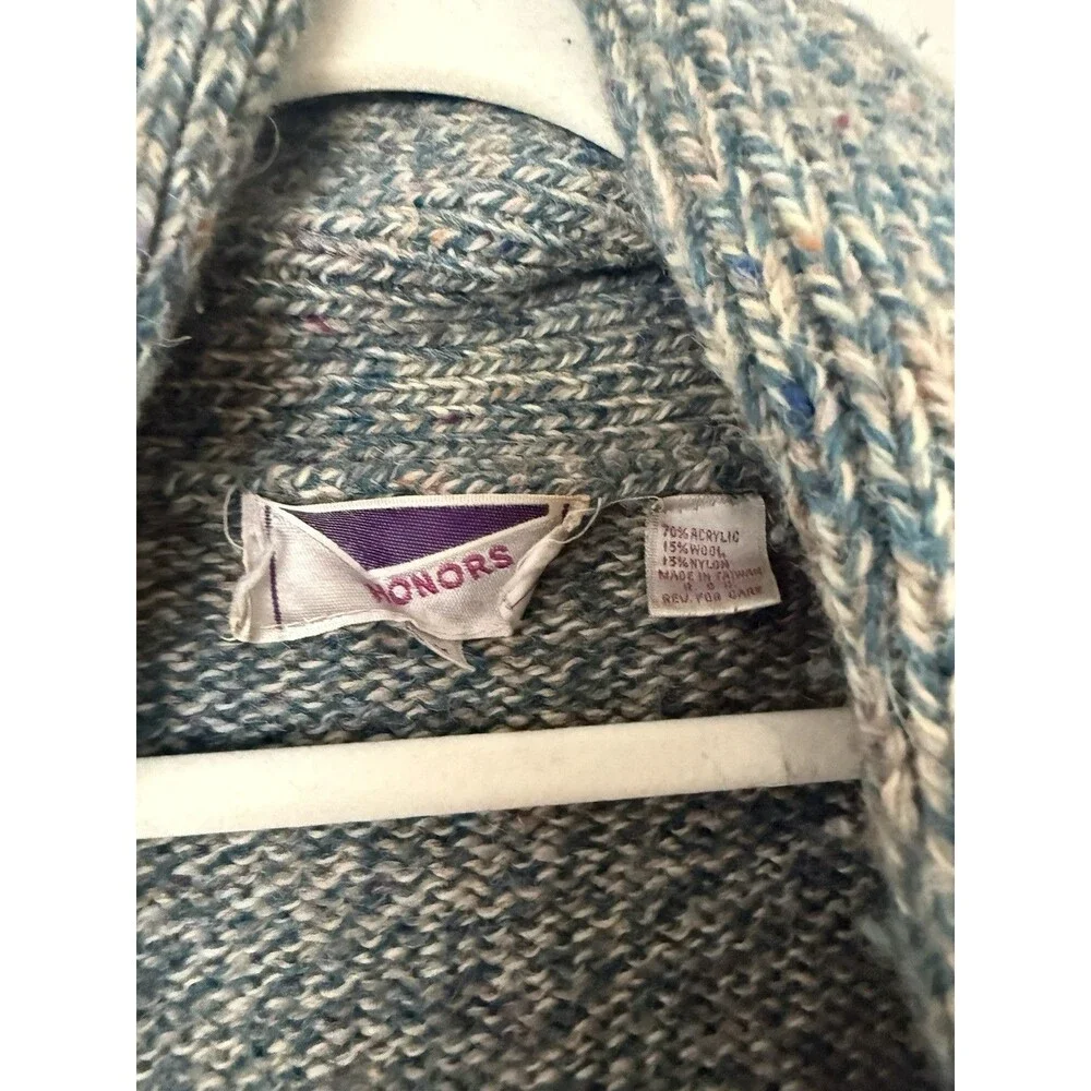 Honors Womens M Marled Wool Blend Cardigan Shawl Collar Cable Knit Vintage